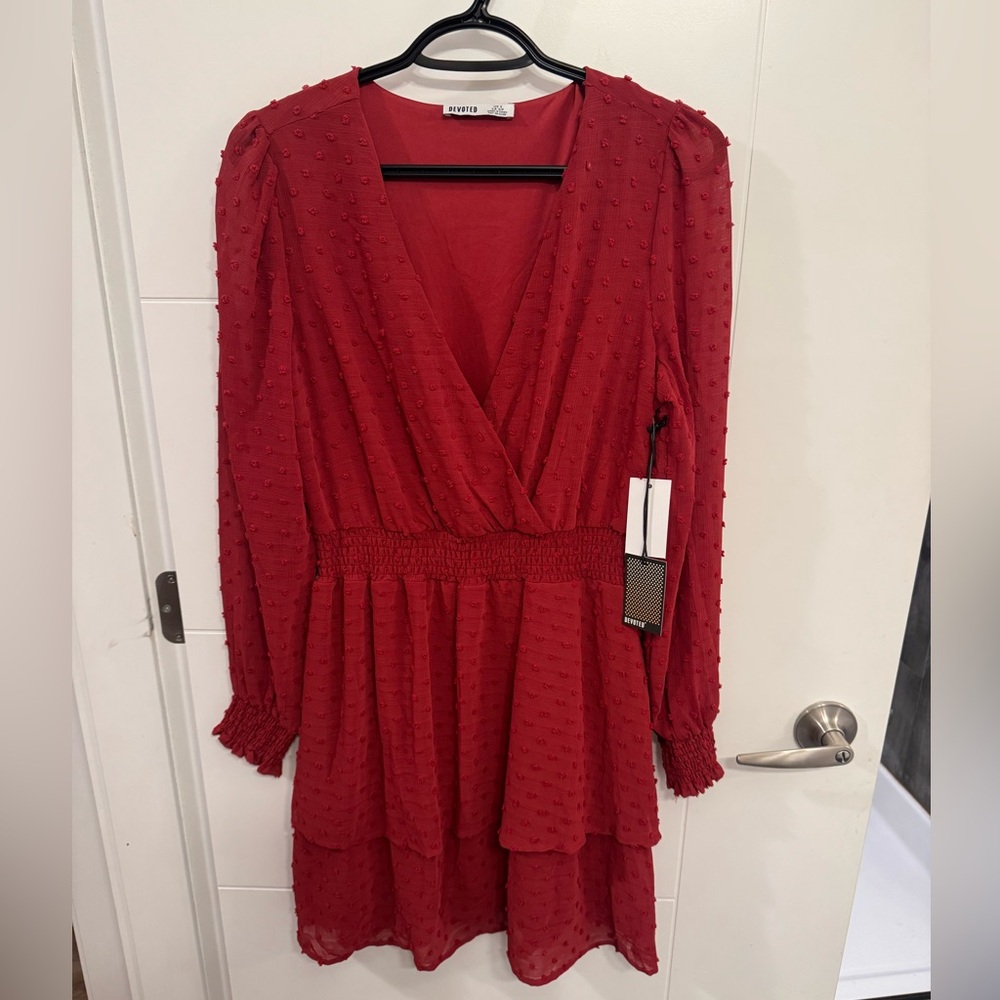 NWT Red Swiss Dot Wrap Mini Dress Rex Devoted S